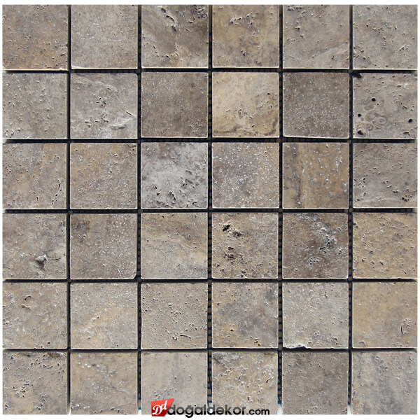 5x5 Gümüş Traverten Tezgah Arası Mozaik  - DT1407